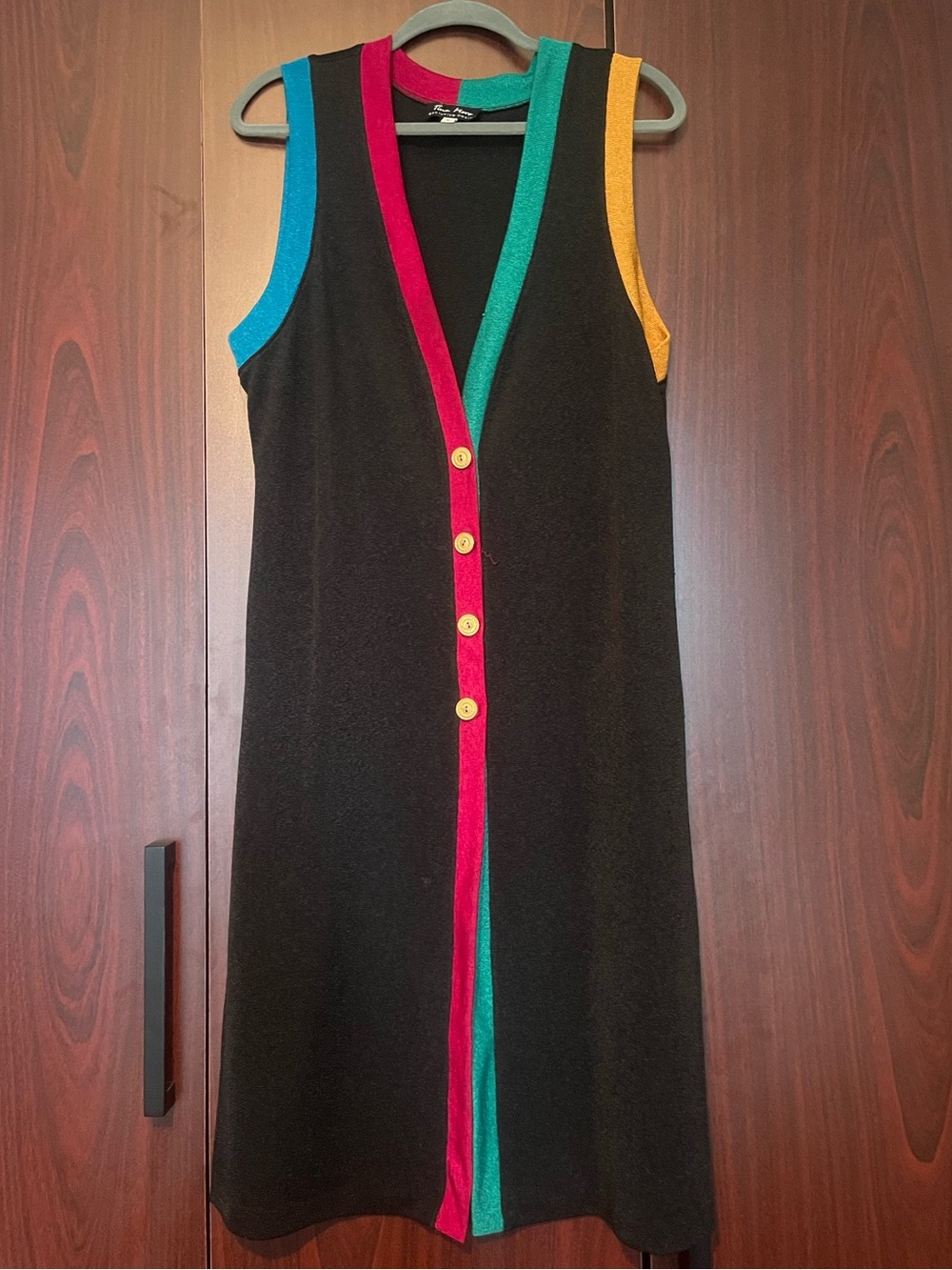 Tina Moro Sleeveless Black Long vest with Multicolor Trim size L
